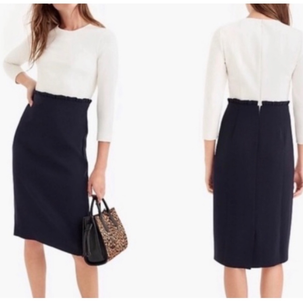 J Crew color block combo ivory and navy dress